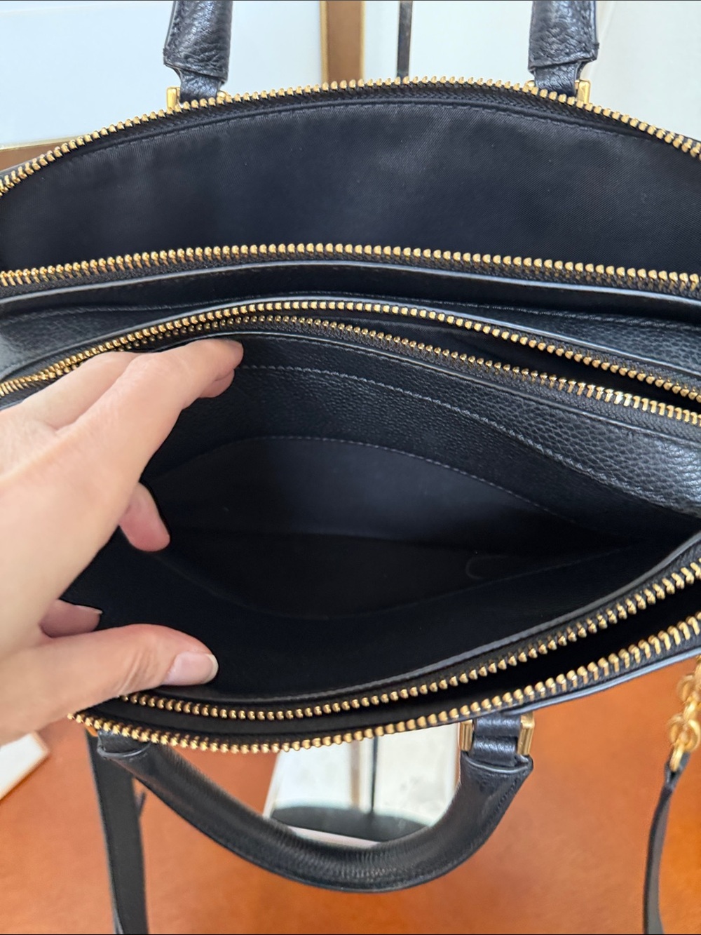 Tory Burch Black Pebbled Leather Satchel with Gold Hardware - Picture 7 of 15